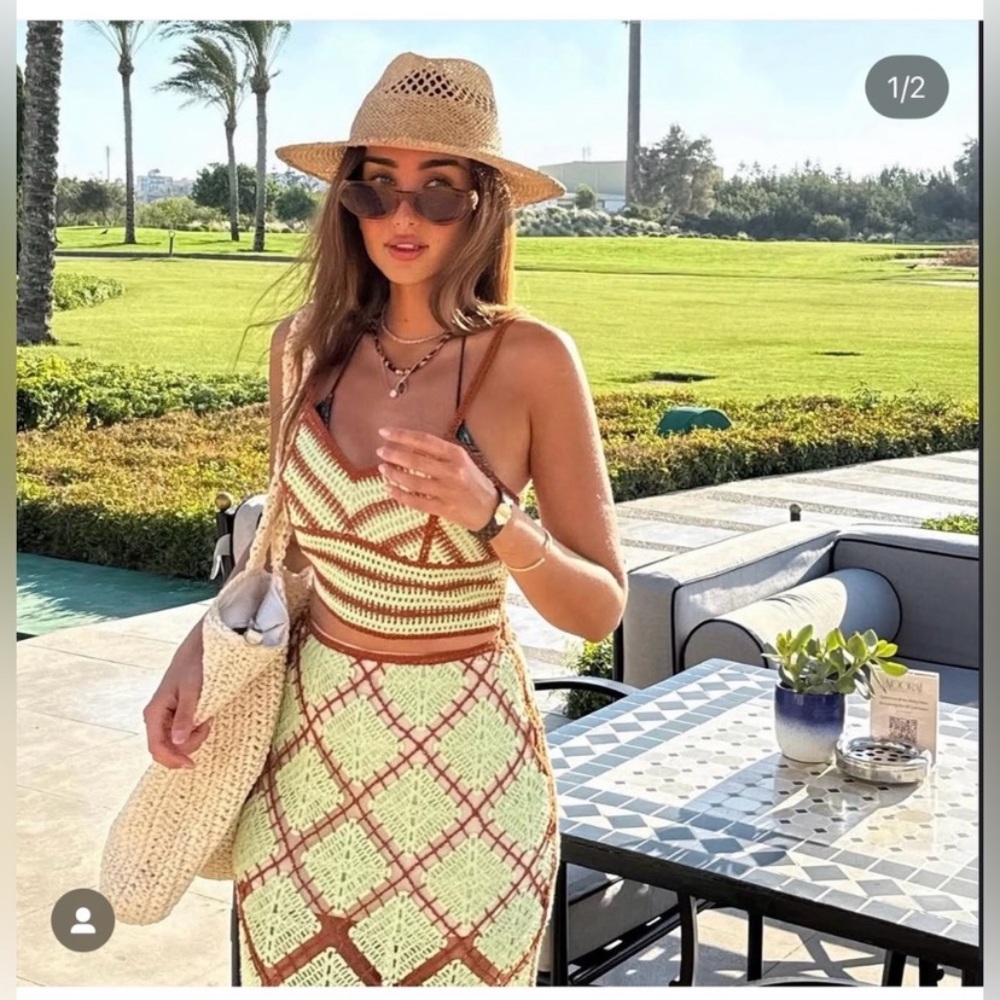 ZARA 2 PIECE SET CROCHET MIDI SKIRT AND TOP MEDIUM